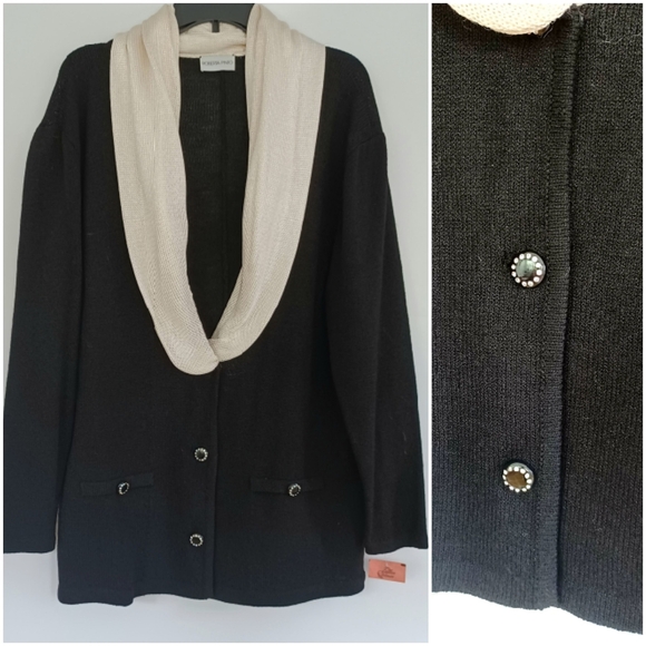 Vintage Cardigan Sweater Shawl Collar Rhinestone Buttons XL - Picture 2 of 5